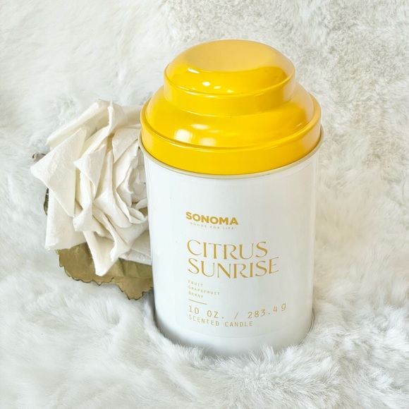 NWT SONOMA CITRUS SUNRISE CANDLE IN A CAN 10oz smells AMAZING! grapefruit,berry - Picture 1 of 5